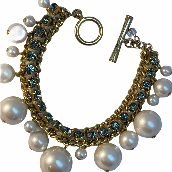 Kenneth Cole Faux Large chunky bead Pearl blue rhinstone bracelet - Picture 3 of 3